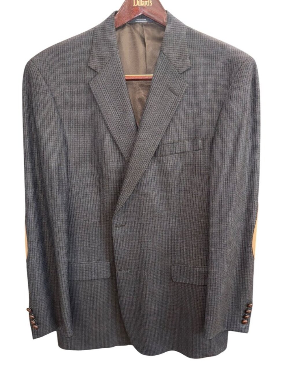 Austin Reed Blazer Sport Jacket 46L Wool Blend Brown Houndstooth Elbow Patches